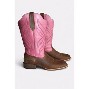 Ariat Pink & Brown Leather Western Boots Womens 8.5B Style 10029714
